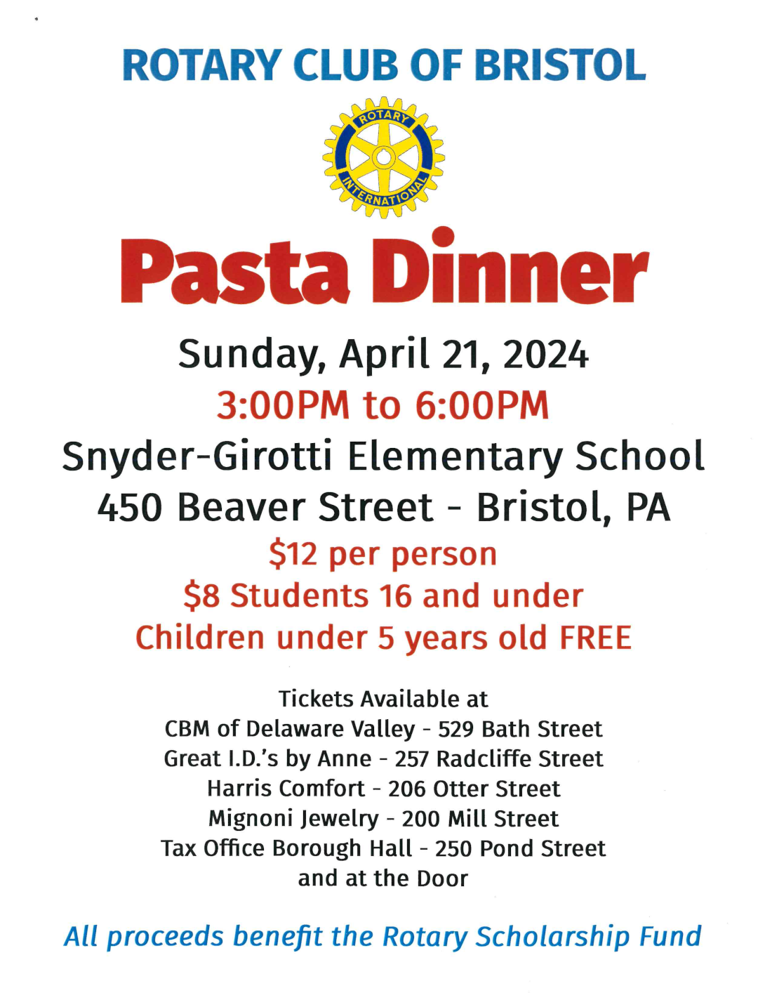 2024 Rotary Club Pasta Dinner 